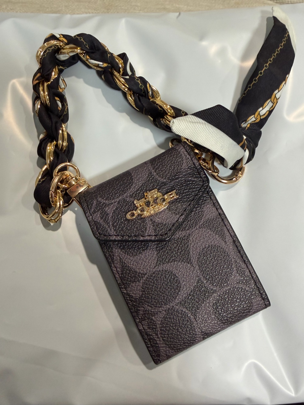 C* Signature Chain-Strap Card Case with Gold Hardware